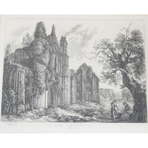 258 - An etching of Kirkstall Abbey, Yorkshire, 1823