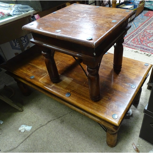 277 - An Indian hardwood and iron coffee table, together with a matching occasional table