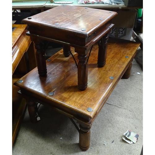 277 - An Indian hardwood and iron coffee table, together with a matching occasional table