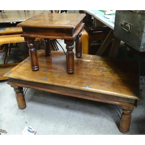 277 - An Indian hardwood and iron coffee table, together with a matching occasional table