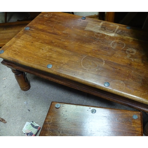 277 - An Indian hardwood and iron coffee table, together with a matching occasional table