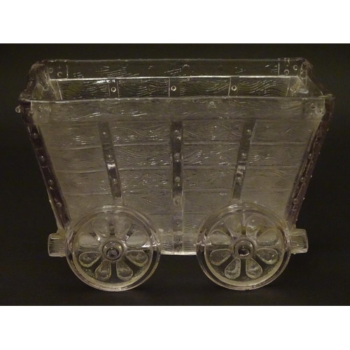 290 - Victorian pressed glass novelty Sweet meat containers : a clear glass coal truck marked with a regis... 