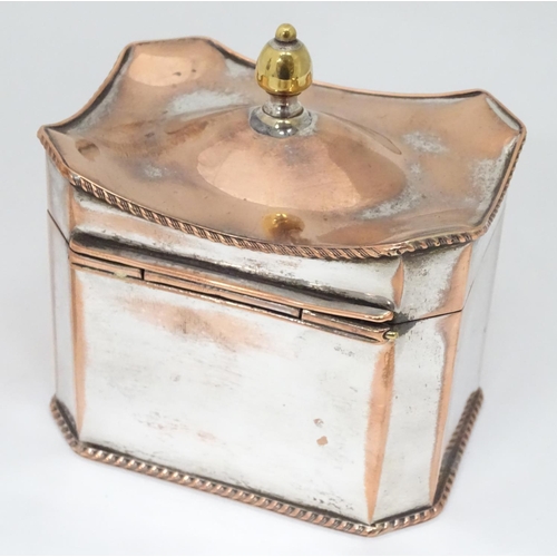 300 - A Sheffield plated tea caddy of oblong form, together with a glass sugar shaker with EPNS lid