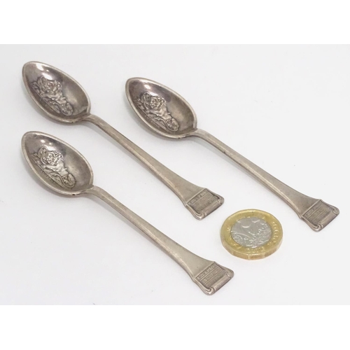 303 - 3 silver plated advertising spoons for Bucherer Watches, each having the lion of Lucerne on the bowl... 