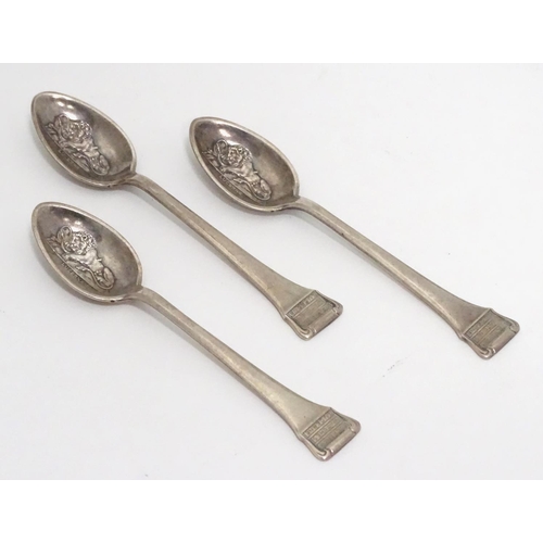 303 - 3 silver plated advertising spoons for Bucherer Watches, each having the lion of Lucerne on the bowl... 