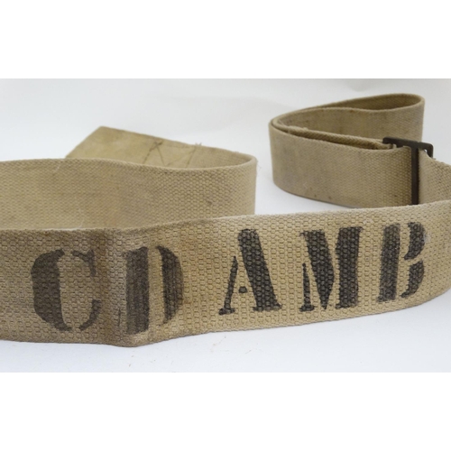 313 - Militaria : A British WWII / World War 2 webbing belt, stamped ' BUCKS CD AMB ' (Buckinghamshire Civ... 