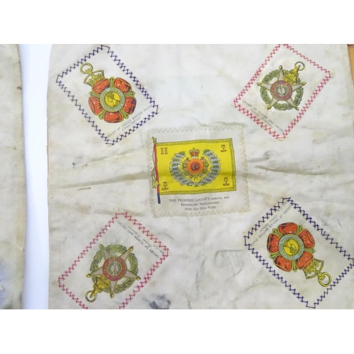 332 - 2 silk handkerchiefs with applied military silk cigarettes cards for The Dorsetshire Regiment, The Q... 