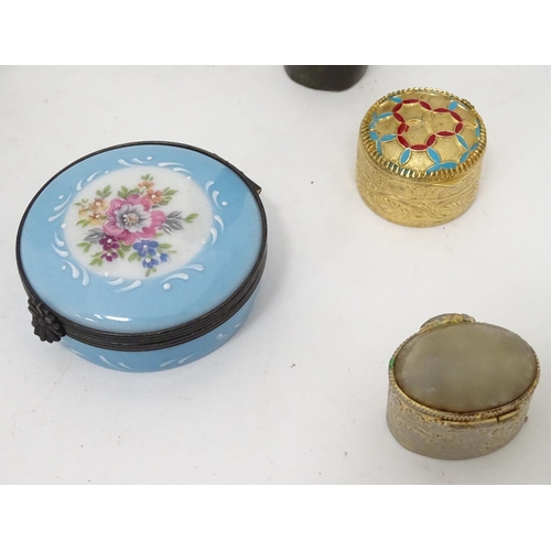 334 - Assorted items to include a parrot cane top, a money box, pill boxes etc.