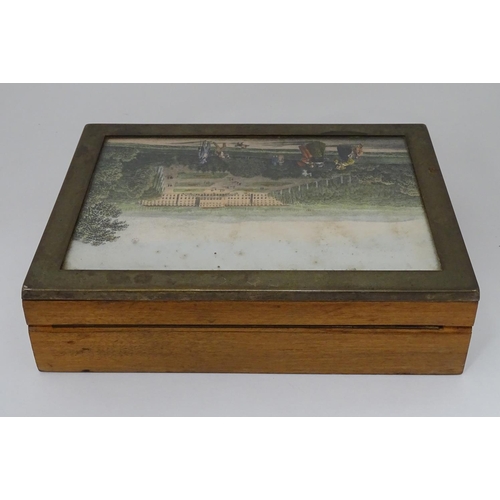 349 - A cigarette box with inset polychrome print of a landscape