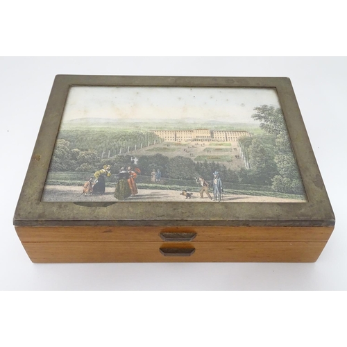 349 - A cigarette box with inset polychrome print of a landscape