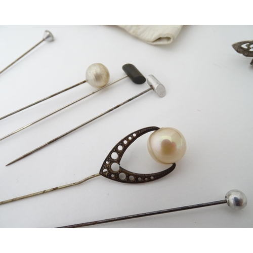 358 - Assorted items to include silver hairpins, brooches, white gloves, a French comport etc.