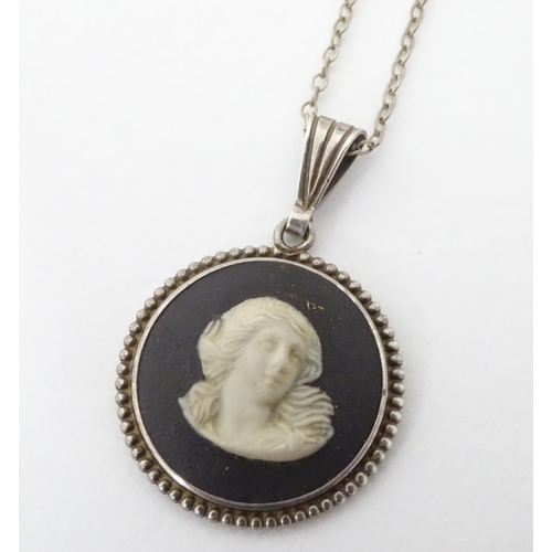 360 - A silver mounted Wedgwood necklace