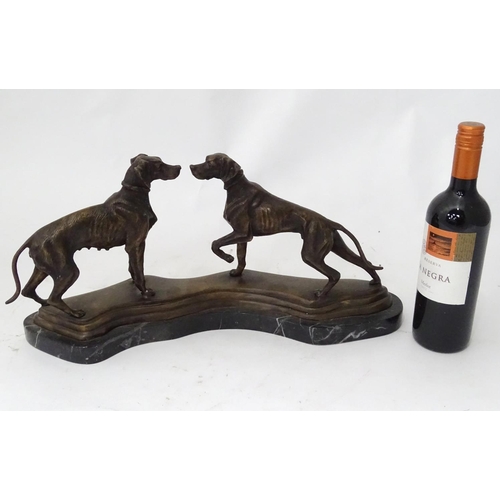 37 - A pair of bronze pointer dogs on a marble base