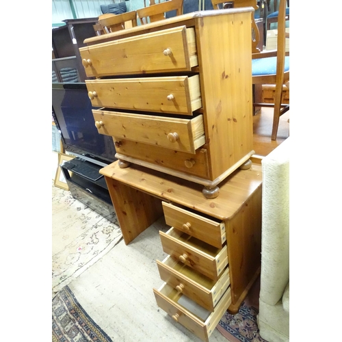 415 - Pine four drawers chest of drawers together with a pine desk (2)