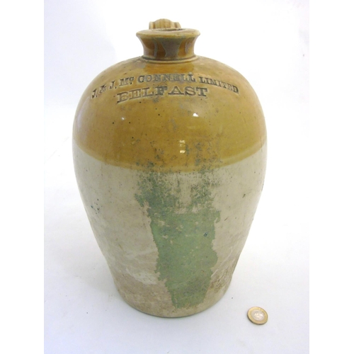 43 - Flagon: A stoneware 2-tone flagon made by Port Dundas Pottery Co. Glasgow for  J & J Mc. Connell Lim... 