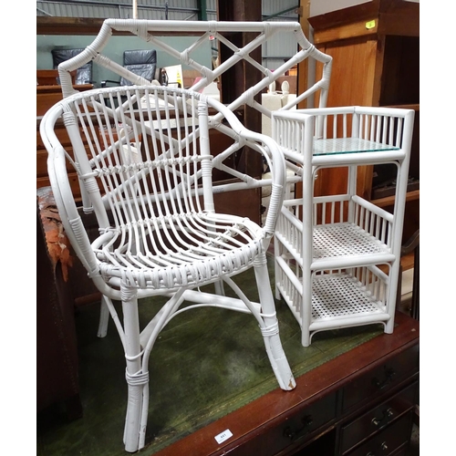 440 - A quantity of Angraves 'invincible' white painted cane furniture to include a bed headboard, a chair... 