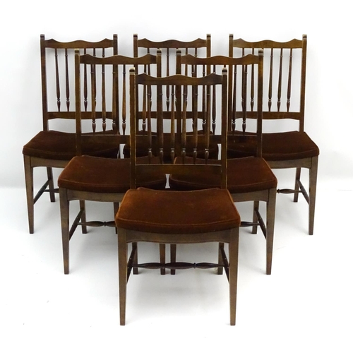 448 - Vintage Retro : A British Stag set of 6 dining chairs with cotton and Dralon seats , marked under ' ... 