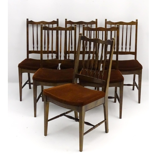 448 - Vintage Retro : A British Stag set of 6 dining chairs with cotton and Dralon seats , marked under ' ... 