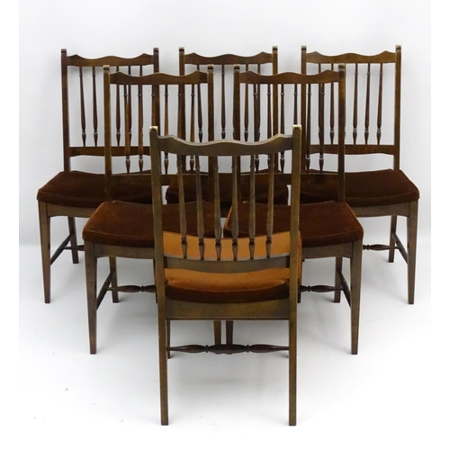 448 - Vintage Retro : A British Stag set of 6 dining chairs with cotton and Dralon seats , marked under ' ... 