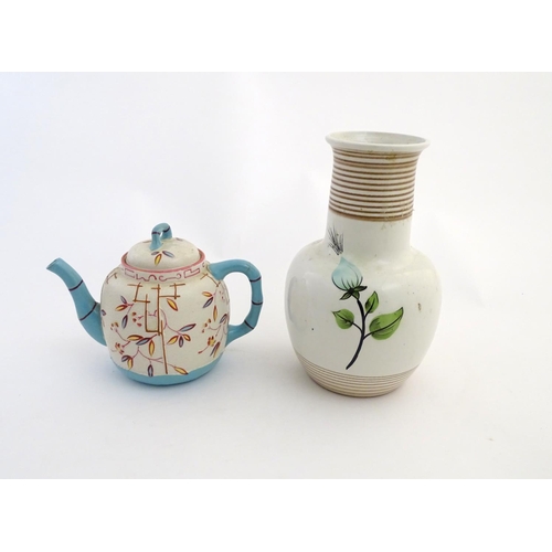 460 - A quantity of assorted glass and ceramics comprising, a ceramic teapot, a hand painted ceramic 'Radf... 