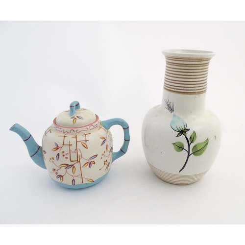 460 - A quantity of assorted glass and ceramics comprising, a ceramic teapot, a hand painted ceramic 'Radf... 