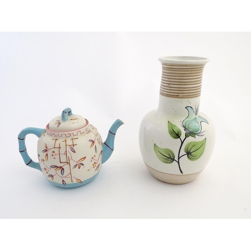 460 - A quantity of assorted glass and ceramics comprising, a ceramic teapot, a hand painted ceramic 'Radf... 