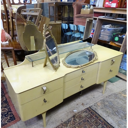 467 - Vintage / Retro dressing table with mirrored back and glass shelf, together with an oval gilt wall m... 