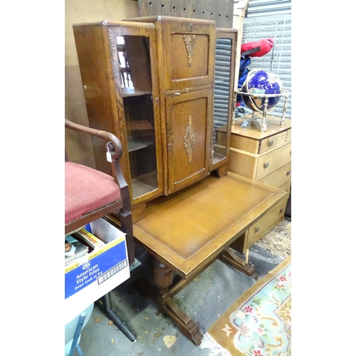 473 - 1940's bureau with glazed sections either side, together with a draw-leaf table (2)