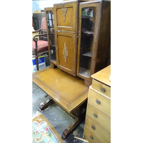 473 - 1940's bureau with glazed sections either side, together with a draw-leaf table (2)