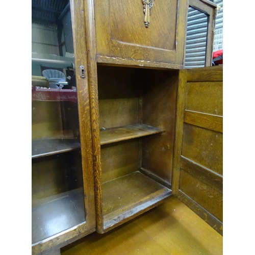 473 - 1940's bureau with glazed sections either side, together with a draw-leaf table (2)