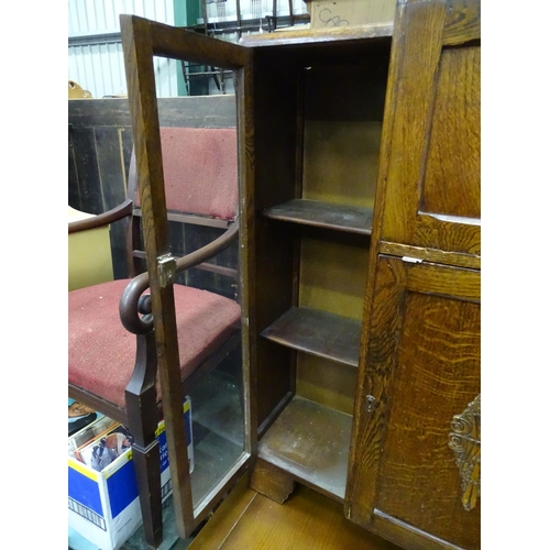 473 - 1940's bureau with glazed sections either side, together with a draw-leaf table (2)