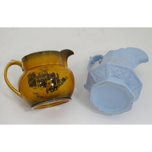 489 - 4 Victorian pottery jugs, to include a treacle glazed snuff taker Toby jug with a tricorn hat