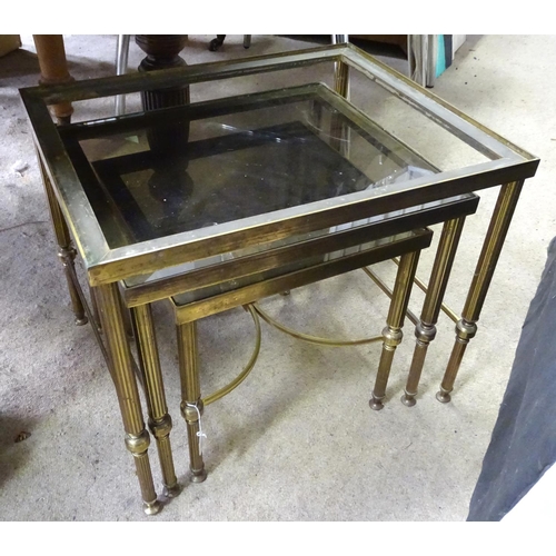 492 - A nest of 3 brass tables for restoration