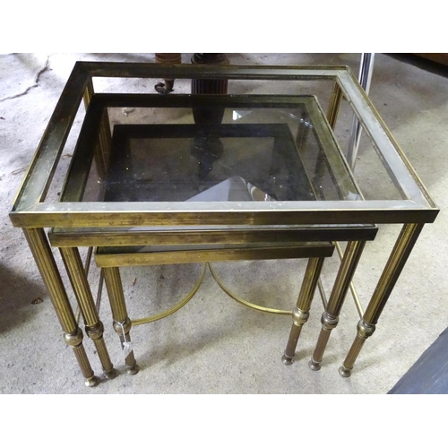 492 - A nest of 3 brass tables for restoration