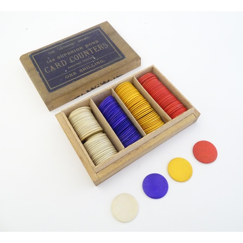 534 - Card Counters : a box marked ' The Veteran series 144 Superior Bone Card Counters . Assorted Colours... 