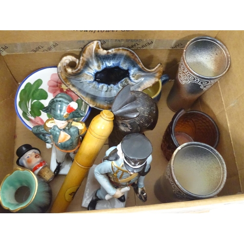 540 - Assorted items to include, ceramics, glass, carved wooden figurines, etc.