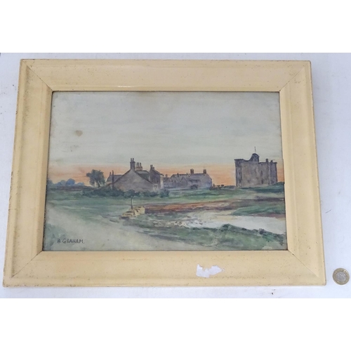 561 - A Graham 1922, Watercolour, Stone buildings, Signed lower left, Dated verso. 9 1/2 x 13 1/2''