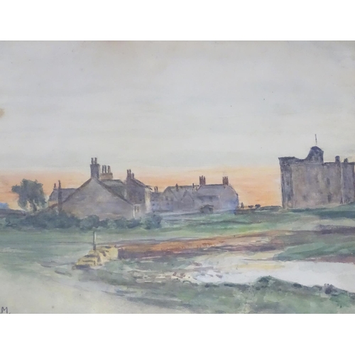 561 - A Graham 1922, Watercolour, Stone buildings, Signed lower left, Dated verso. 9 1/2 x 13 1/2''