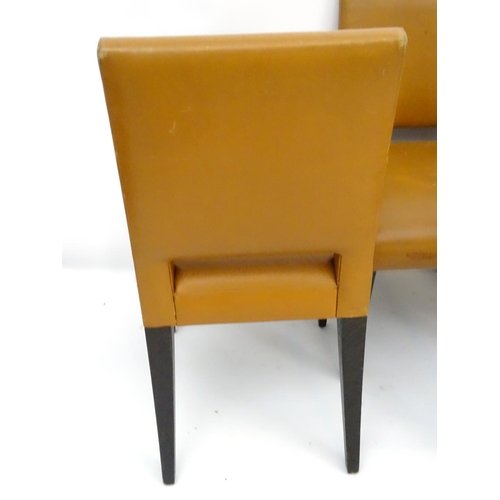 587 - Vintage Retro : A set of 4 light tan stitched leather upholstered cafe chairs together with a high /... 