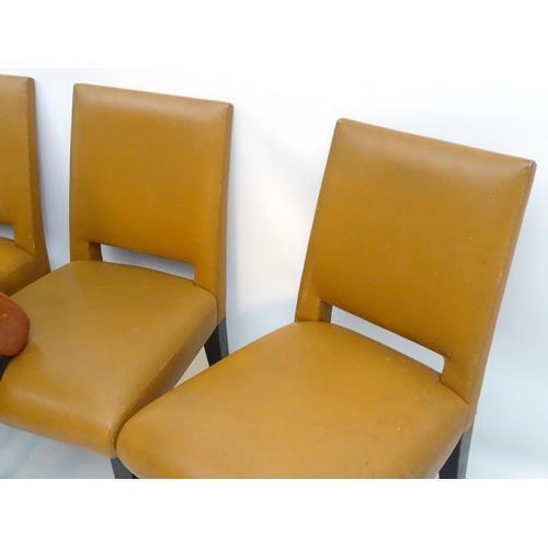 587 - Vintage Retro : A set of 4 light tan stitched leather upholstered cafe chairs together with a high /... 