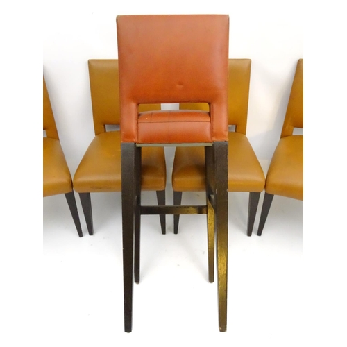 587 - Vintage Retro : A set of 4 light tan stitched leather upholstered cafe chairs together with a high /... 