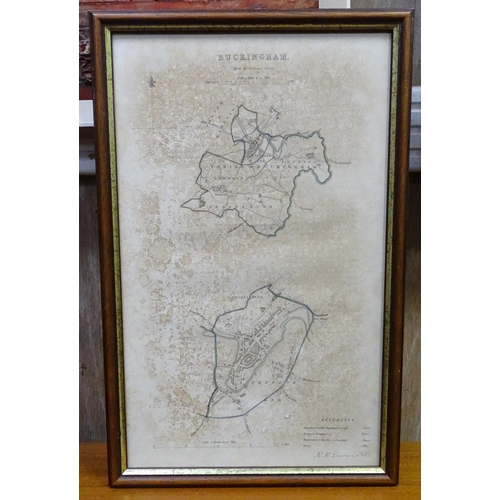 90A - Map: ''Buckingham'' A c1832 Lithographic map of Buckingham by RK Dawson with coloured details, in 21... 