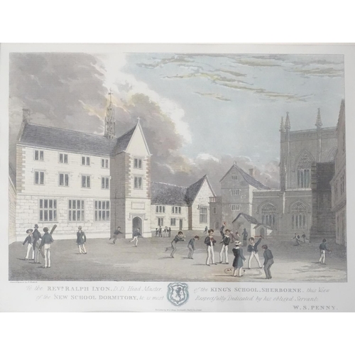 93 - A lithograph depicting King's School, Sherborne Abbey