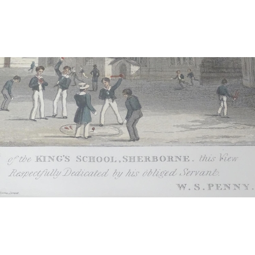 93 - A lithograph depicting King's School, Sherborne Abbey