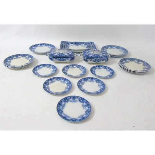 105 - An early 20thC Ford & Sons Burslem Flow Blue and white dinner service in Devon pattern including din... 