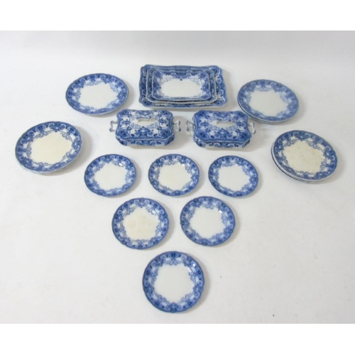 105 - An early 20thC Ford & Sons Burslem Flow Blue and white dinner service in Devon pattern including din... 