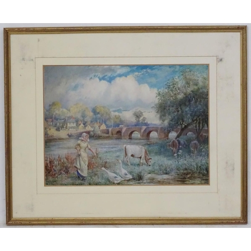 1096 - Herbert Sidney Percy (exh. 1880-1903), Watercolour, Bridge at Monmouth, Initialled lower left. 14 1/... 