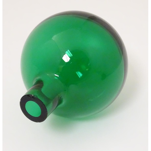 115 - A Victorian green / turquoise glass unusual Witches Ball (some say early Fire Grenade) of small size... 