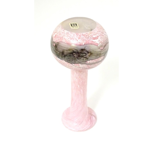 117 - Mdina glass: a labelled and signed 'Eustino' (?) bud vase overlaid with pink flecked colourway and a... 