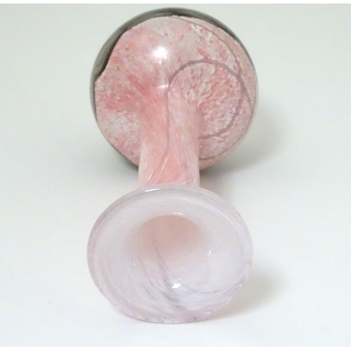 117 - Mdina glass: a labelled and signed 'Eustino' (?) bud vase overlaid with pink flecked colourway and a... 